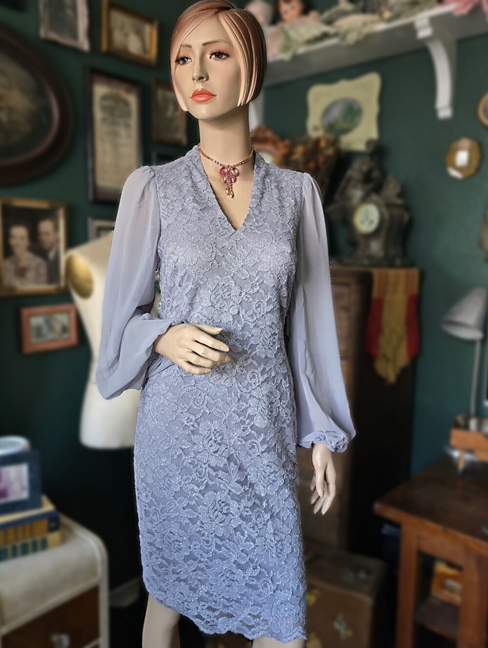 NWT Jessica Howard Glitter lace cocktail dress Periwinkle gray size 6